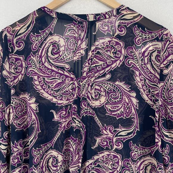 LUCKY BRAND Top Womens M Paisley Popover Chiffon Tunic Blouse Pullover Purple - Picture 8 of 12